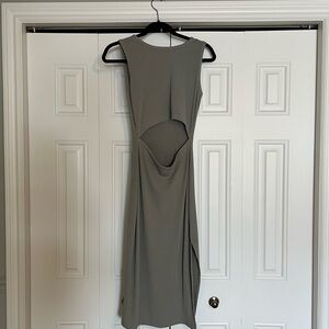 Sage green ribbed fabric dress with waist cutout